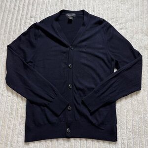The Men's Store Navy Blue Merino Wool Cardigan Sweater M Regular V-Neck Pockets